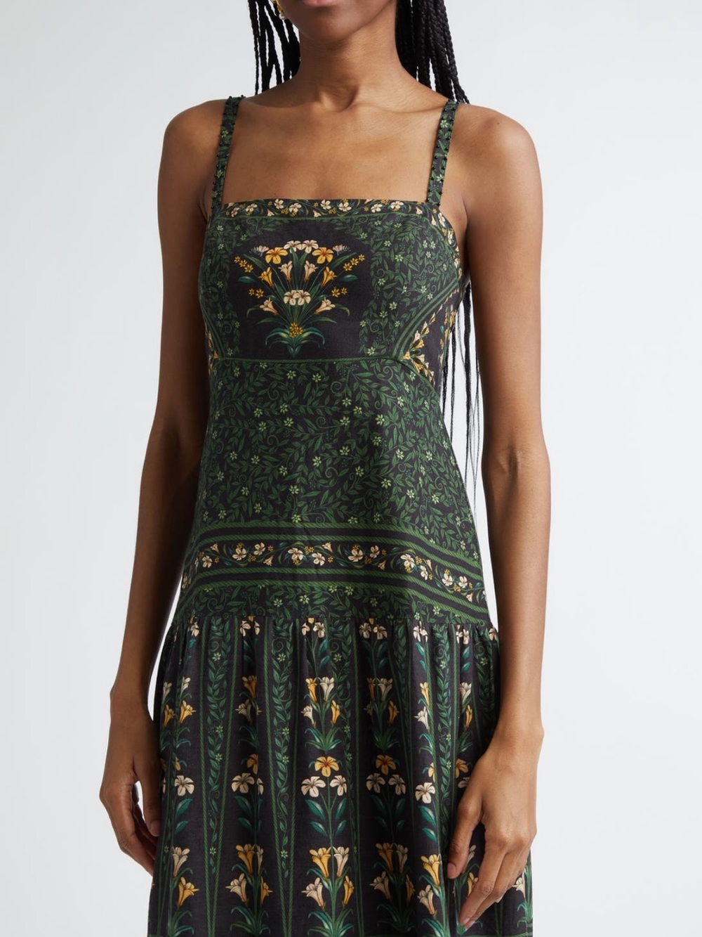 FARM Rio Flowers Arch Back Dark Green Maxi Dress with Yellow Floral Print - Picture 4 of 11